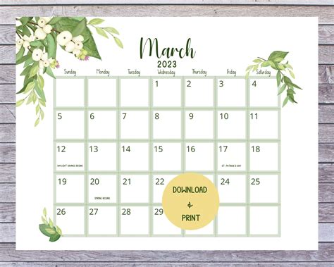 March Calendar 2023, Printable Calendar, Instant Download, PDF - Etsy