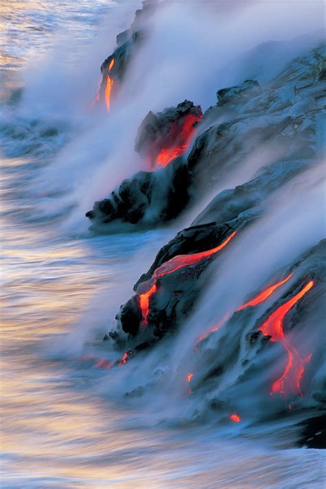 ocean steams   kilauea lava flow maui hands