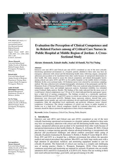 PDF Evaluation The Perception Of Clinical Competence And Its Related