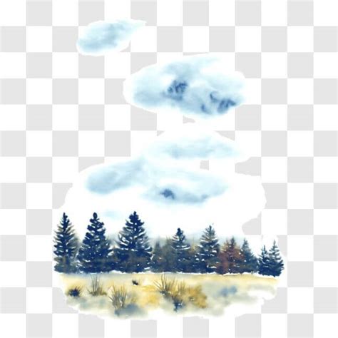 Baixe Pintura em Aquarela de Árvores e Paisagens Nevadas PNGs