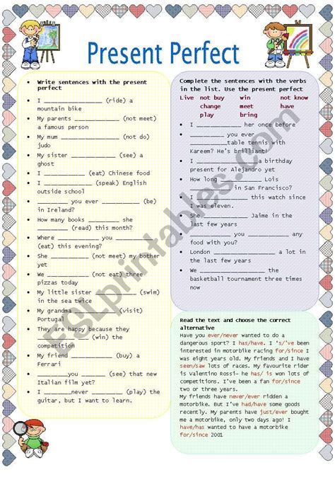 Present Perfect Worksheet Printable