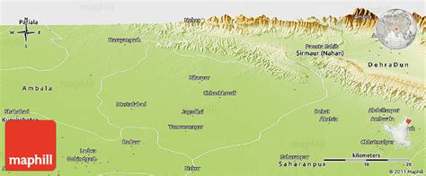 Physical Panoramic Map of Yamunanagar