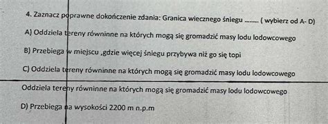 Zaznacz Poprawne Doko Czenie Zdania Granica Wiecznego Niegu