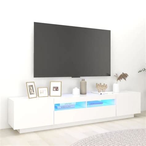 Top Meuble tv JILI Table TV Moderne avec lumières LED Blanc