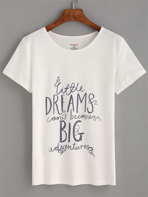 Camiseta Letras Estampadas Blanco Spanish SheIn Sheinside