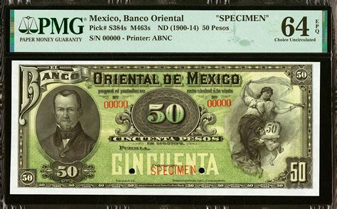 Mexico Banco Oriental Pesos Nd Specimen P S S Ch Unc