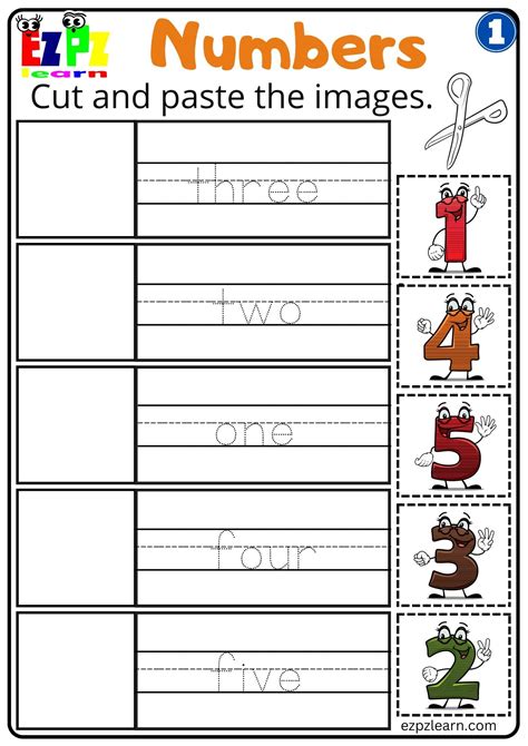 G1 Numbers Cut And Paste Worksheet For Kindergarten K5 And Esl Students