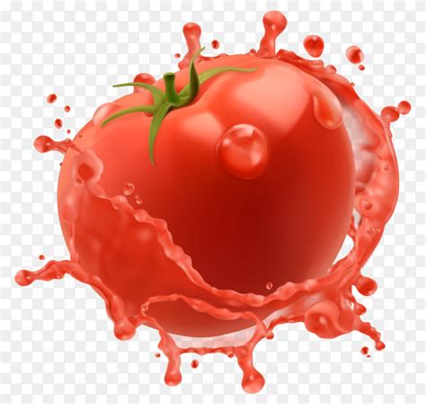 Red Tomato With Juice Or Ketchup Splash Isolated On Transparent