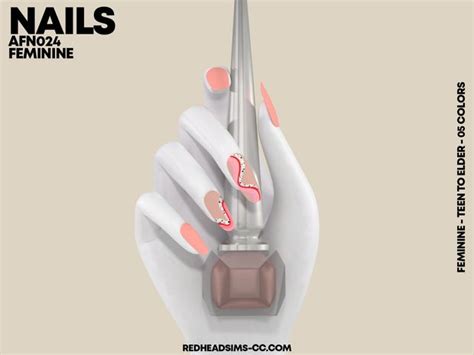 AF NAILS N024 AVAILABLE PATREON Redhead Sims CC Sims 4 Nails Cc