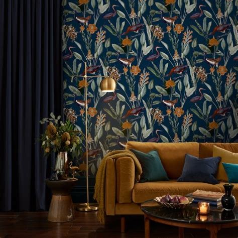 Graham And Brown Glasshouse Navy Wallpaper