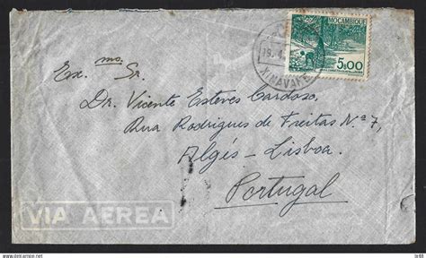 Mozambique - Carta de Moçambique, obliteração de Xinavane 1950. Stamp colheita de oleo de palma ...