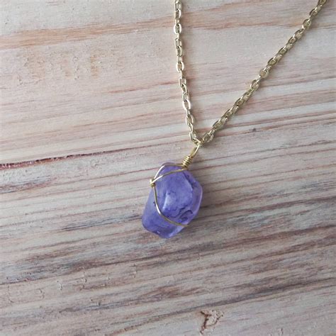 Deep Purple Amethyst Healing Crystal Necklace Tumbled Stone Etsy