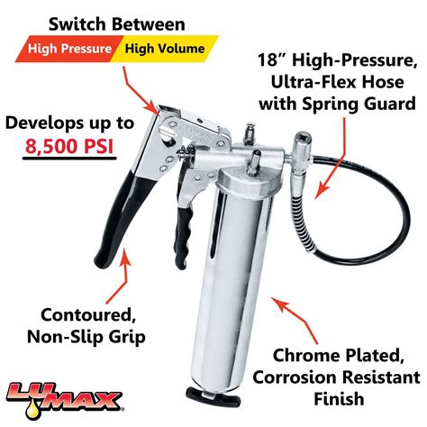 Lumax Heavy Duty Premium Dual Leverage Pistol Grease Gun