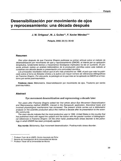 PDF Desensibilización por movimiento de ojos y reprocesamiento una