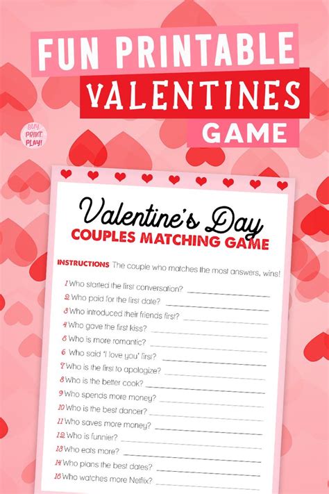 Valentines Couples Game Couple Matching Game Printable Games Virtual