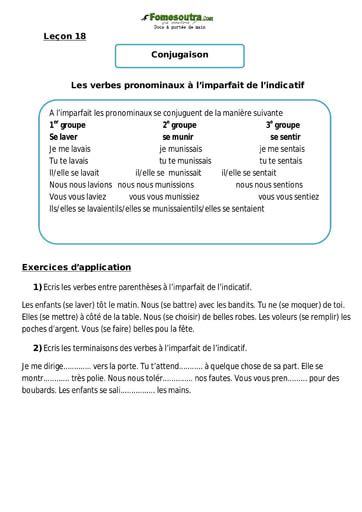 Les verbes pronominaux à limparfait de lindicatif Cours CM1