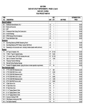 Fillable Online Bid Form Duck Key Utility Improvements Dn Higgins