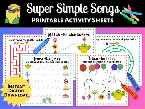 Super Simple Songs Activity Sheets Printable Pdfs 3 Sizes - Etsy