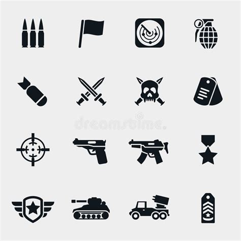 Military Icons Set Stock Vector Illustration Of Bullet 43896200