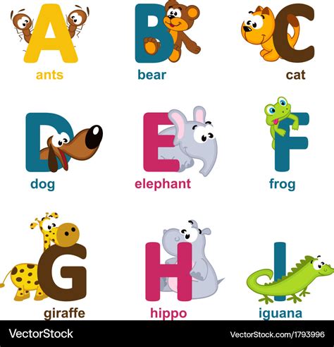 Alphabet Animals From A To I Royalty Free Vector Image