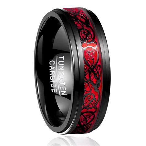 Nuncad Mens 8mm Black Tungsten Carbide Wedding Ring Celtic Tungsten Ring Celtic Dragon Inlay