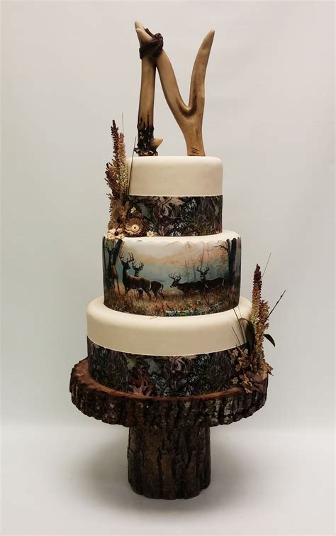 Hunting Theme Wedding Cake With A Deer Horn Monogram Hunting Wedding