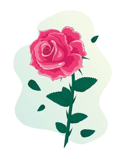 One Vector Pink Rose In A Flat Style With Fallen Petals On A Gradient