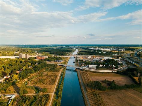 Premium Photo | Aerial drone view of the canal in the netherlands