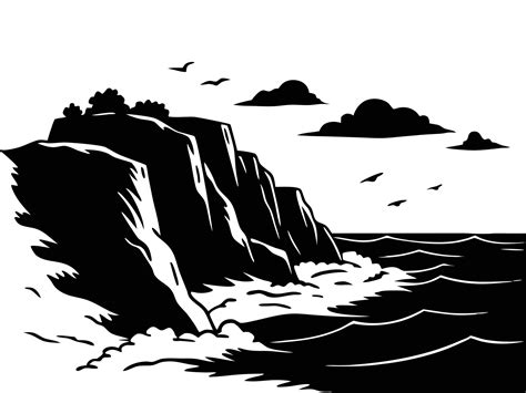 Seaside Bluffs Rocky Cliffs Silhouette Vector Art At Vecteezy