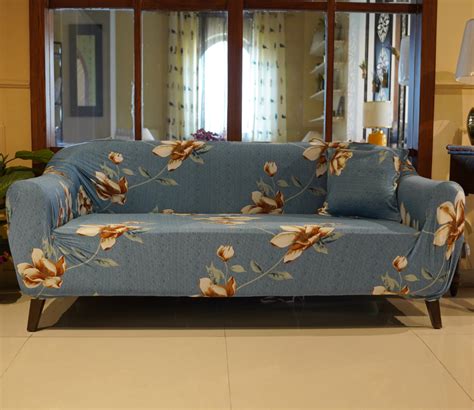 Buy Adina Floral Printed Polyester Spandex 3 Seater Sofa Cover (Blue ...