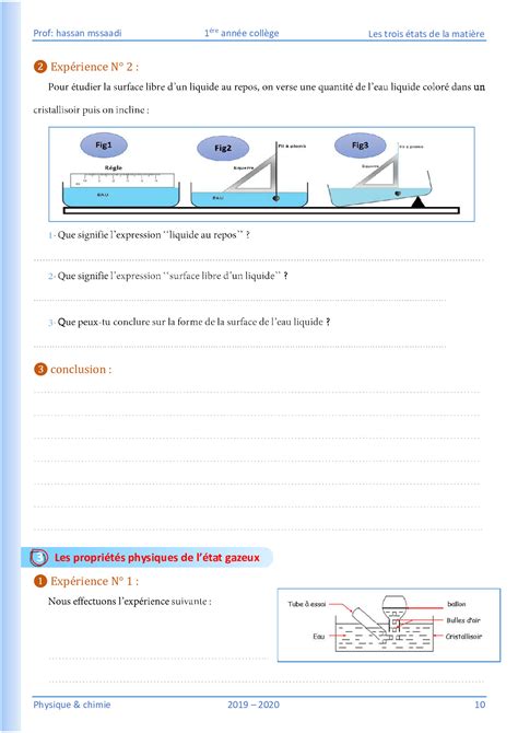 Les états Physiques De La Matière Activités 2 Alloschool