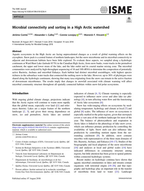 Pdf Microbial Connectivity And Sorting In A High Arctic Watershed