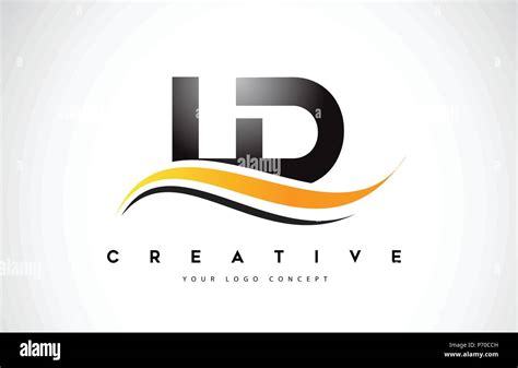 Ld L D Swoosh Letter Logo Design With Modern Yellow Swoosh Curved Lines