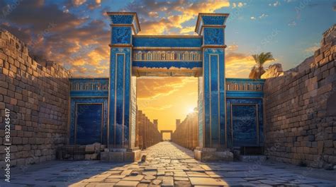 Ancient city of babylon ruins with ishtar gate's vibrant blue-glazed ...