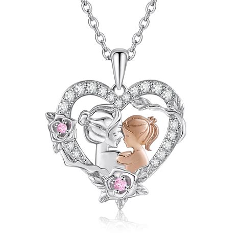 Grandmother and Granddaughter Necklace Heart Flower Pendant Necklace