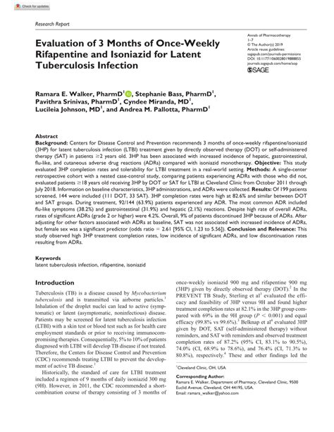 Pdf Evaluation Of 3 Months Of Once Weekly Rifapentine And Isoniazid For Latent Tuberculosis