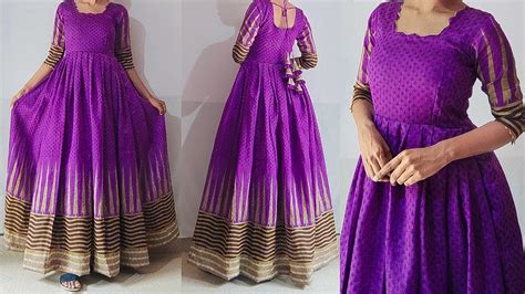 Convert Cotton Saree Into Long Dress Long Frock Cutting And Stitching Full Tutorial Step By Step