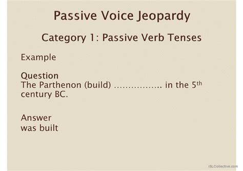 Passive Voice Jeopardy Game English ESL Powerpoints