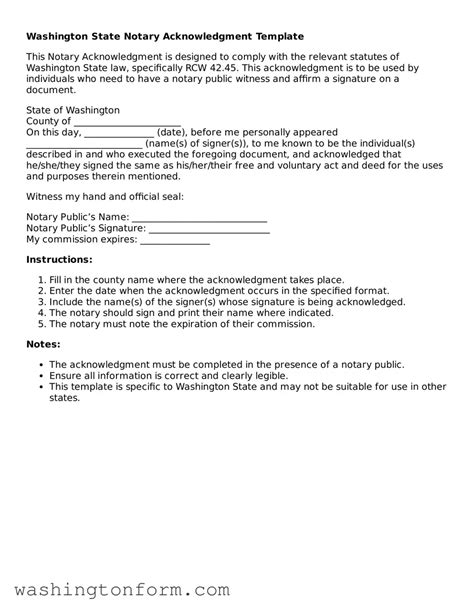 Access Washington Notary Acknowledgement Template All Washington Forms