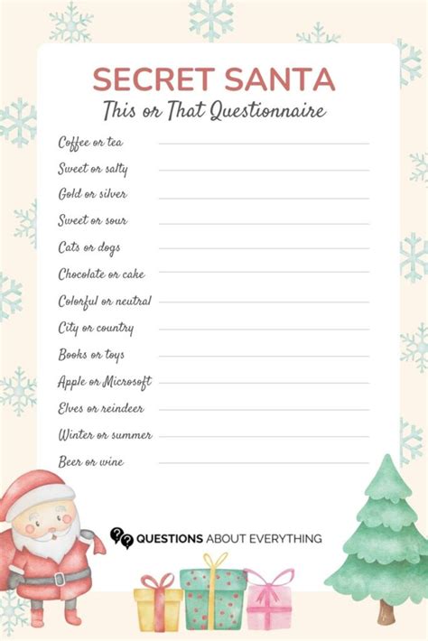 70 Secret Santa Questions For Adults Printable Templates