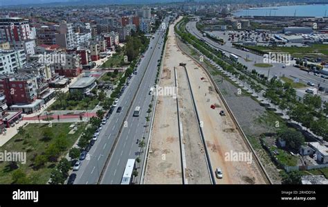 Drone View Of Foundations For New Platforms At Durres Railway Station