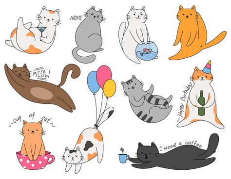 Establecer Lindos Gatos De Dibujos Animados De Diferentes Razas Gatos