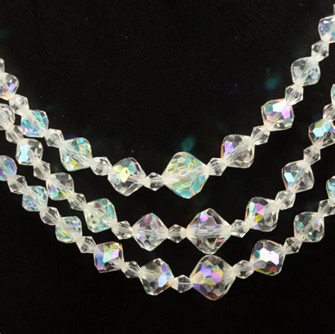 Crystal Aurora Borealis 3 Strand Necklace Choker Vtg Etsy Clear Crystal Necklace Vintage