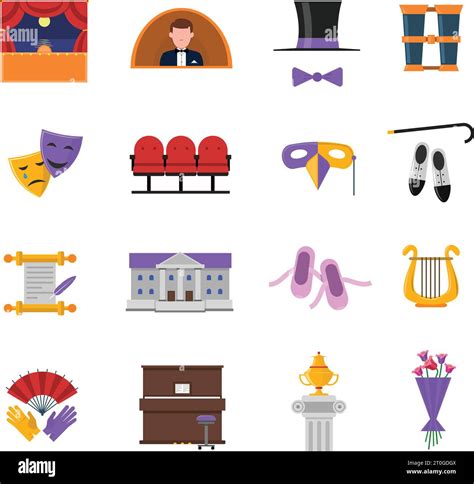 Theatre Icons Set With Stage And Performance Symbols Flat Isolated