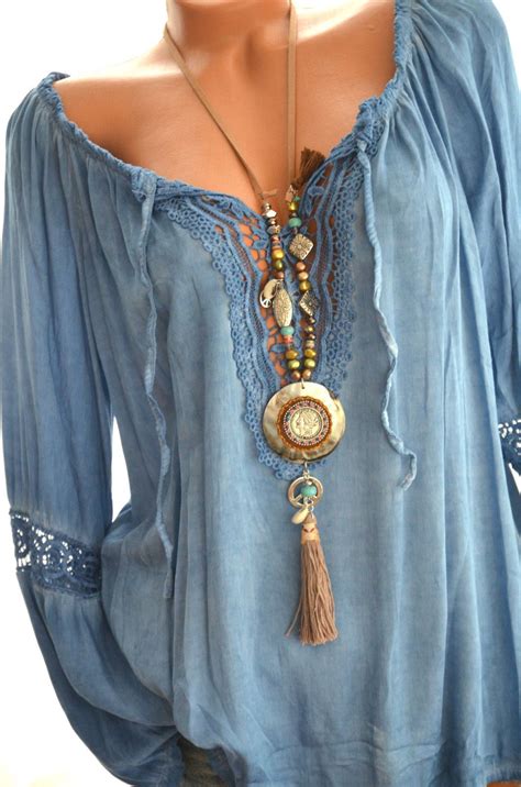 Italy H Kel Tunika Carmen H Kelspitze Hippie Boho Bluse