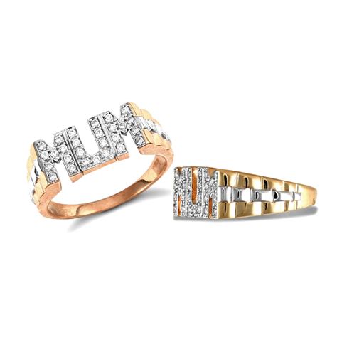 Ladies Solid 9ct Yellow Gold White Round Brilliant Cubic Zirconia Brick Link Sides Pave Mum Ring