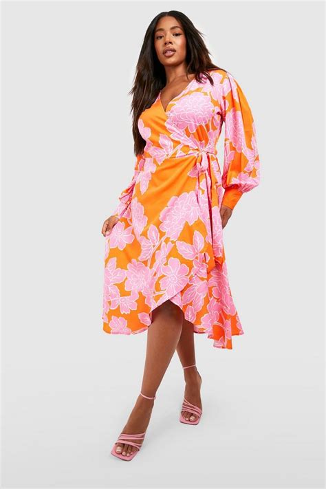 Plus Floral Ruffle Wrap Dress Boohoo Uk