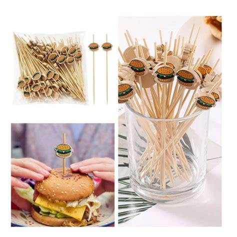 Kit 100 Palitos De Bambu Para Petisco Decorado Hamburguer 12cm Shopee