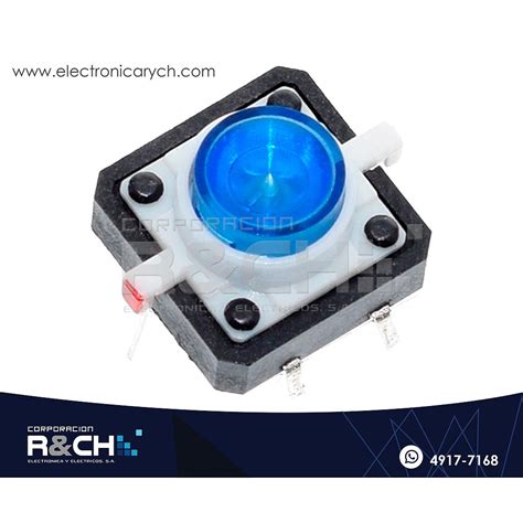 SW 712B Switch Pulsador Para Teclado Azul Con Led 12x12x7 3mm 4 Pin