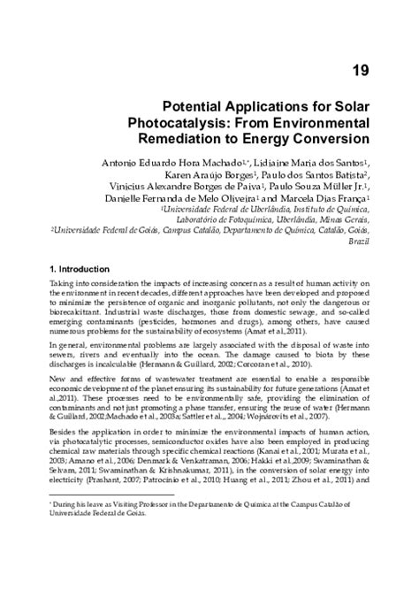 (PDF) Potential applications for solar photocatalysis from environmental remediation to energy ...